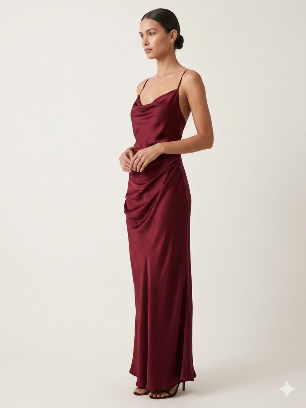 KOTN Sz L Deep Red Cowl Neck Elegant Wedding Guest Maxi Dress